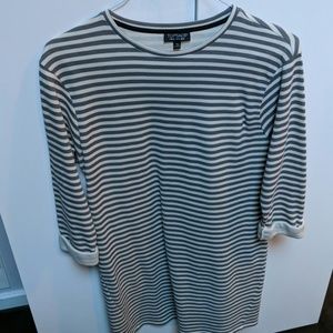 Grey and white striped cotton blend dress